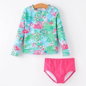 Toddler Girl Flamingo Rashguard Swimsuit Set 2 3 5